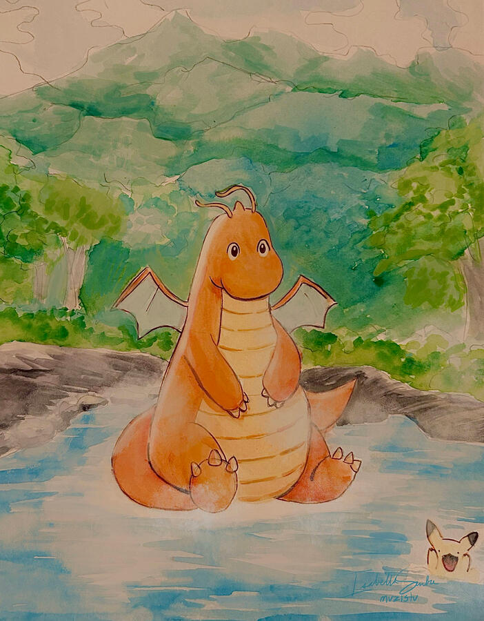 dragonite - watercolor, ink, procreate