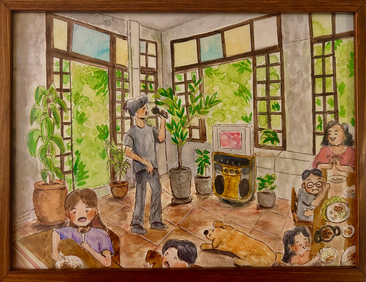 kainan sa dalampasigan - watercolor, colored pencils, ink